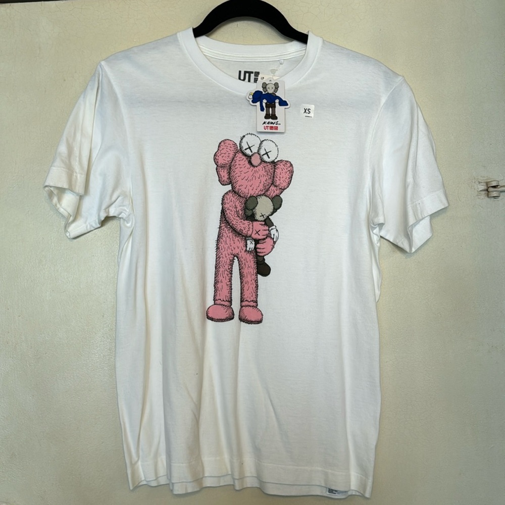 KAWS x UNIGLO white tshirt with pink companion design on the front-BNWT size XS